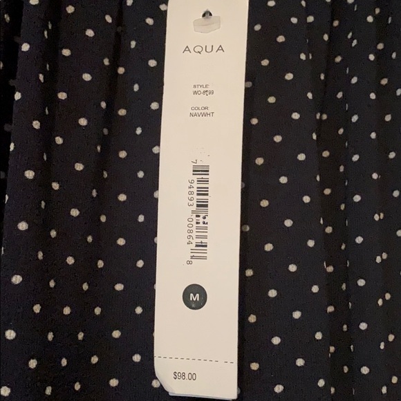 AQUA Navy/White Polka Dot High/Low Dress - Picture 3 of 5